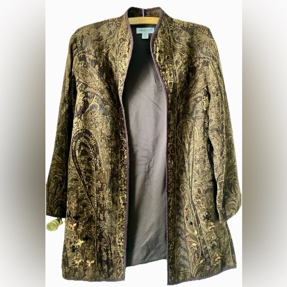 Coldwater Creek Tapestry Jacket Women’s Brown Embroidered Boho 100% Wool Medium